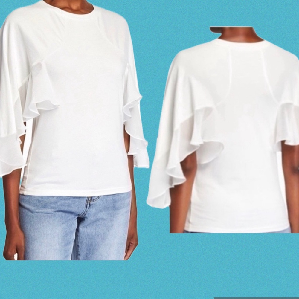 𝅺caara White Top Angel Flutter Sleeve Top Blouse 100% Cotton - Picture 6 of 13